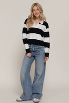 Long Sleeve Rugby Stripe Polo Swaeter-Sweaters-Krush Kandy, Women's Online Fashion Boutique Located in Phoenix, Arizona (Scottsdale Area)