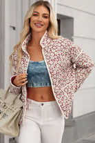 Floral Snap Down Mock Neck Coat-Krush Kandy, Women's Online Fashion Boutique Located in Phoenix, Arizona (Scottsdale Area)