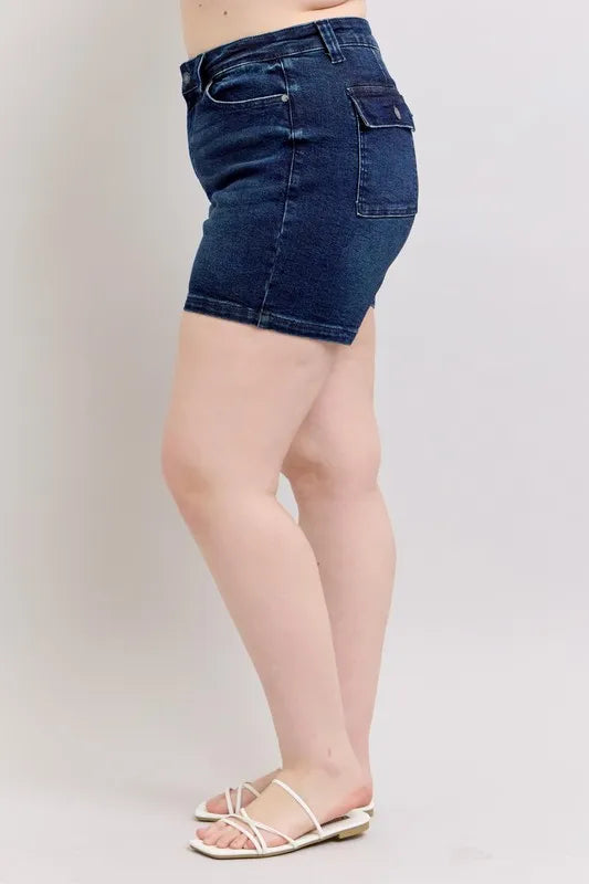 Judy Blue High Waist Back Flap Pocket Denim Shorts-Denim-Krush Kandy, Women's Online Fashion Boutique Located in Phoenix, Arizona (Scottsdale Area)