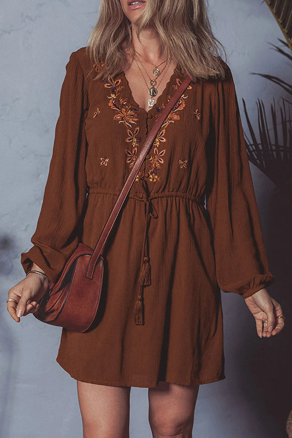 Floral Embroidered Long Sleeve Mini Dress-Dresses-Krush Kandy, Women's Online Fashion Boutique Located in Phoenix, Arizona (Scottsdale Area)