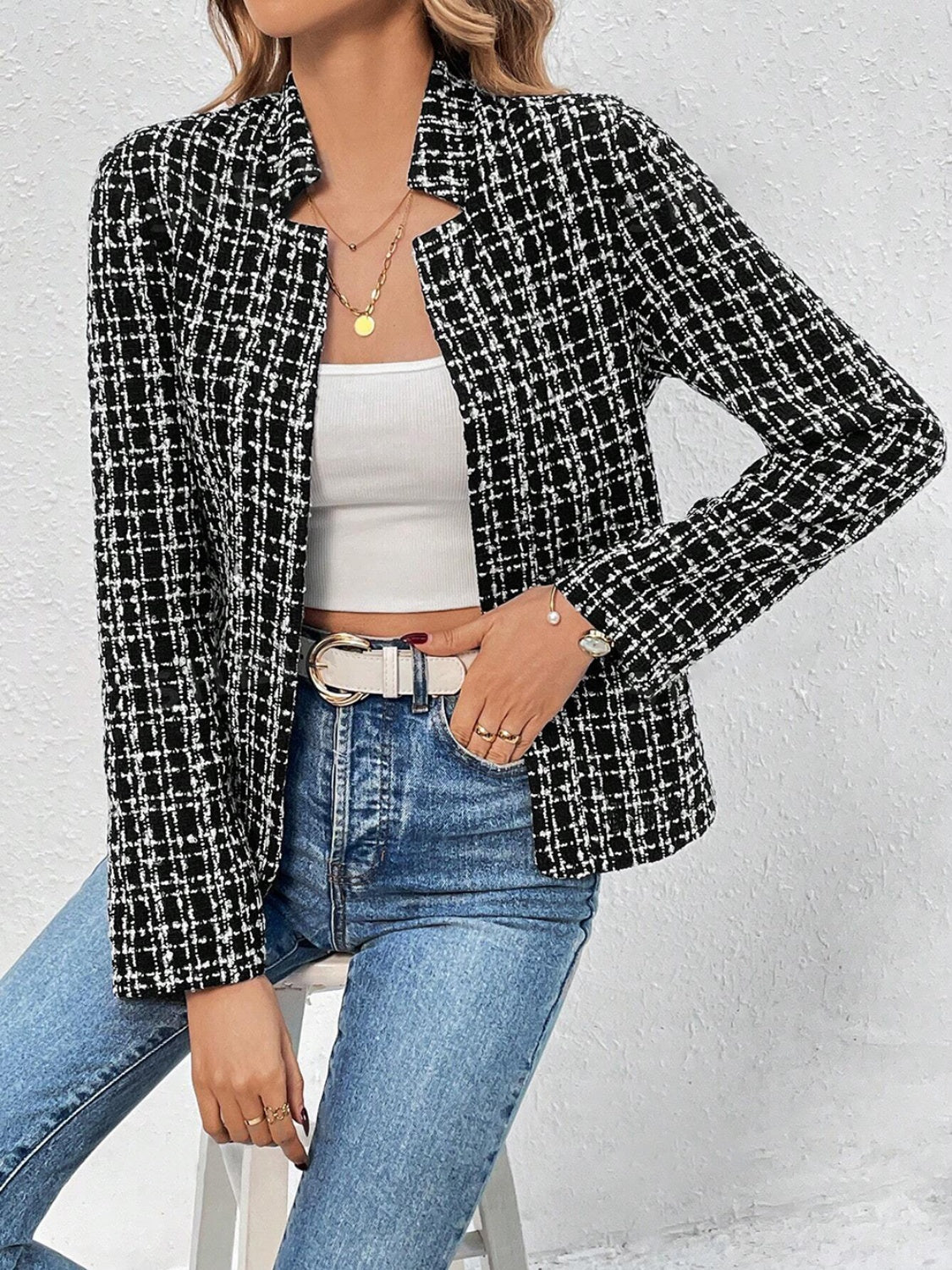 Plaid Open Front Long Sleeve Jacket-Krush Kandy, Women's Online Fashion Boutique Located in Phoenix, Arizona (Scottsdale Area)