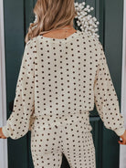 Polka Dot Notched Long Sleeve Top and Drawstring Joggers Lounge Set-Loungewear-Krush Kandy, Women's Online Fashion Boutique Located in Phoenix, Arizona (Scottsdale Area)