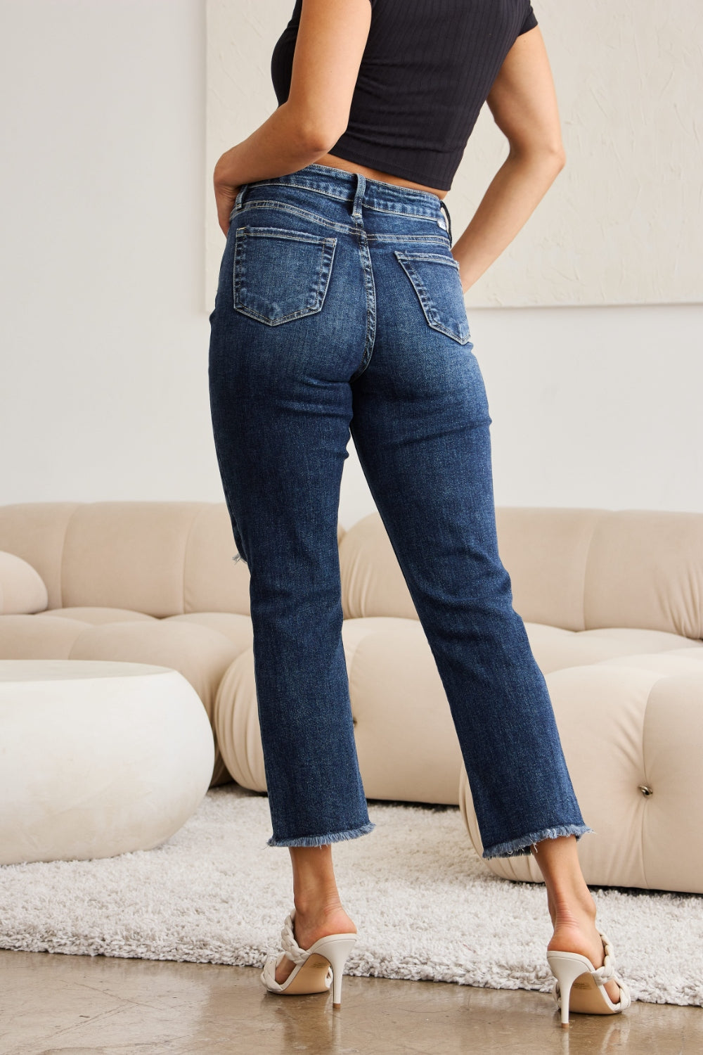 RFM Crop Dylan Full Size Tummy Control Distressed High Waist Raw Hem Jeans-Jeans-Krush Kandy, Women's Online Fashion Boutique Located in Phoenix, Arizona (Scottsdale Area)