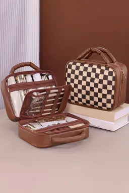 Checkered Leather Cosmetic Bag-Purses & Bags-Krush Kandy, Women's Online Fashion Boutique Located in Phoenix, Arizona (Scottsdale Area)