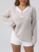 Striped Button Detail Long Sleeve Top-Long Sleeve Tops-Krush Kandy, Women's Online Fashion Boutique Located in Phoenix, Arizona (Scottsdale Area)