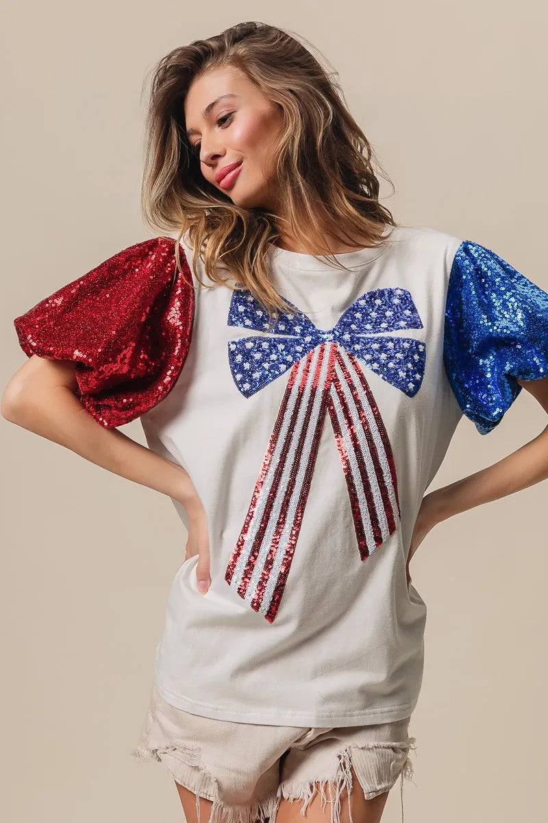 BiBi Sequin American Flag Bow Top-Tops-Krush Kandy, Women's Online Fashion Boutique Located in Phoenix, Arizona (Scottsdale Area)