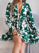 Tied Ruffled Printed Long Sleeve Dress-Krush Kandy, Women's Online Fashion Boutique Located in Phoenix, Arizona (Scottsdale Area)