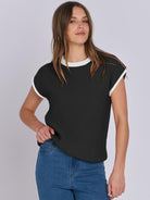 Mandy Contrast Round Neck Cap Sleeve Sweater-Krush Kandy, Women's Online Fashion Boutique Located in Phoenix, Arizona (Scottsdale Area)