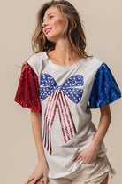 BiBi Sequin American Flag Bow Top-Tops-Krush Kandy, Women's Online Fashion Boutique Located in Phoenix, Arizona (Scottsdale Area)