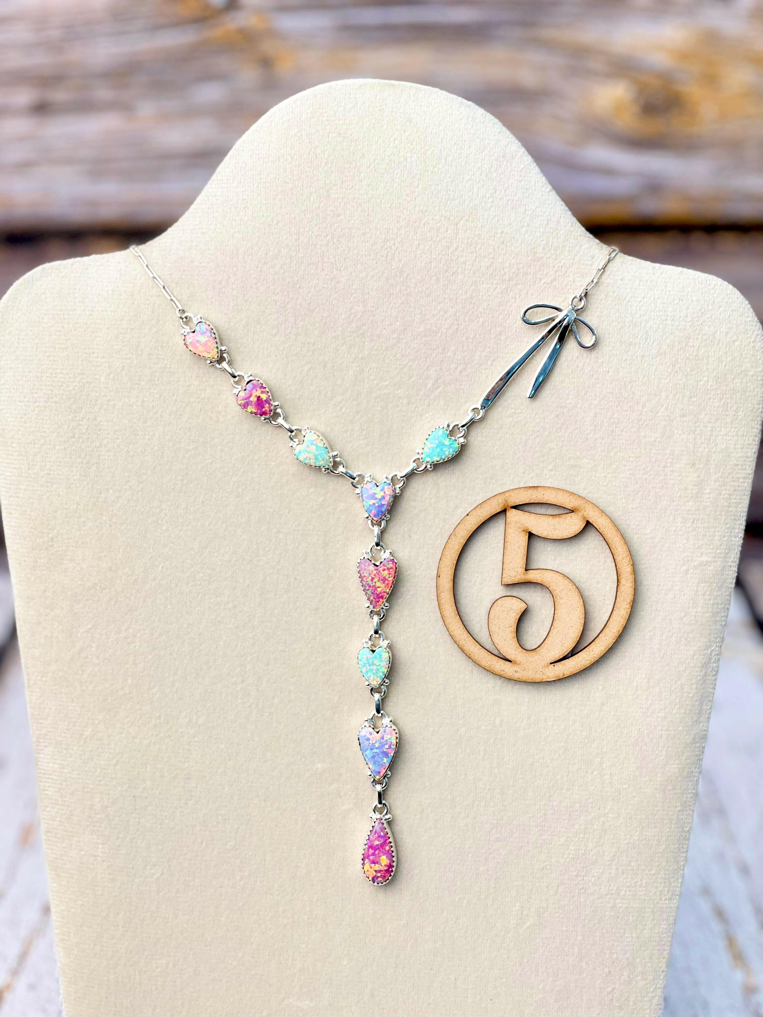Opal Heart & Sterling Bow Necklace-Necklaces-Krush Kandy, Women's Online Fashion Boutique Located in Phoenix, Arizona (Scottsdale Area)