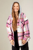 Drawstring Plaid Dropped Shoulder Hooded Shacket-Krush Kandy, Women's Online Fashion Boutique Located in Phoenix, Arizona (Scottsdale Area)