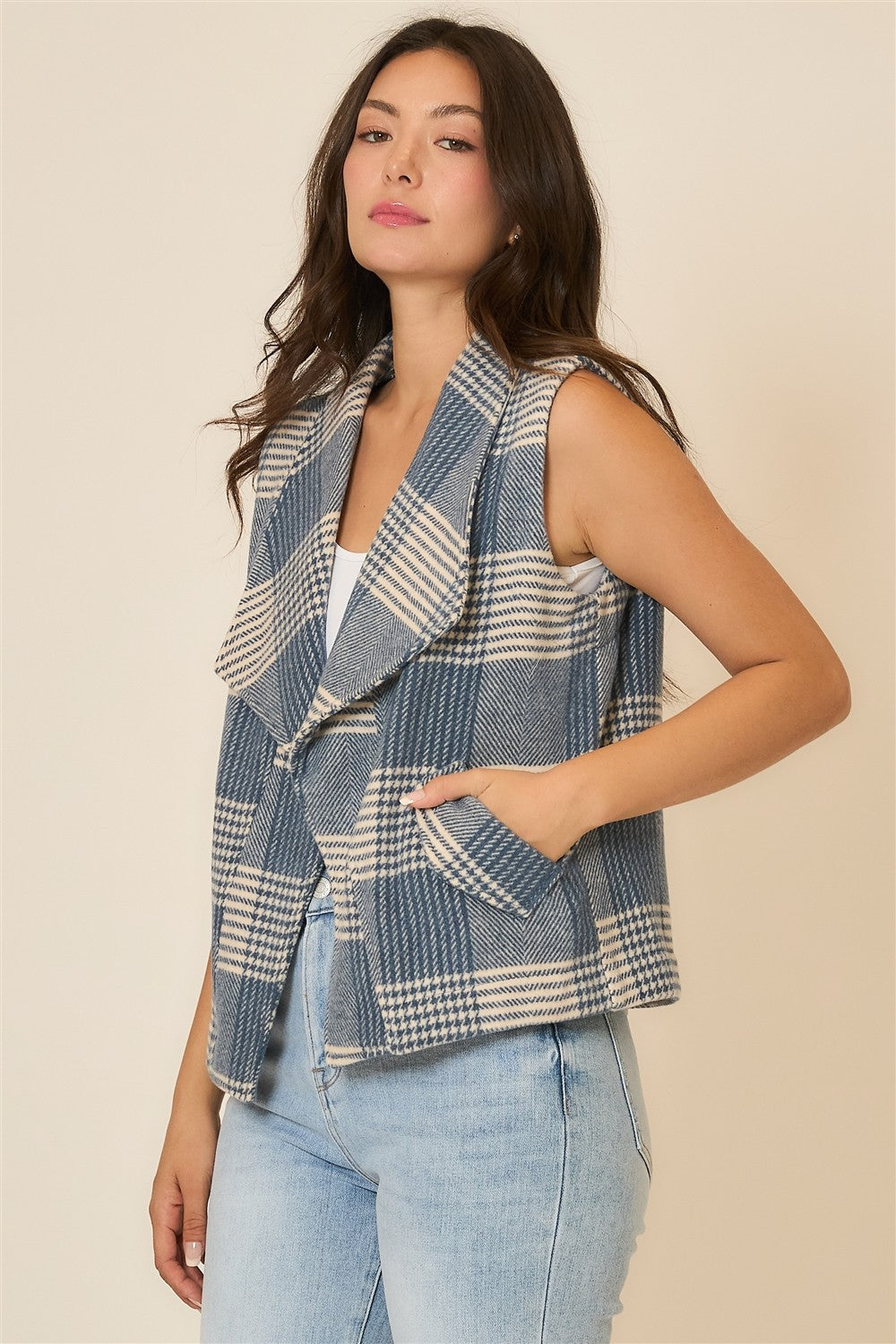 Plaid Open Front Sleeveless Jacket-Vests-Krush Kandy, Women's Online Fashion Boutique Located in Phoenix, Arizona (Scottsdale Area)