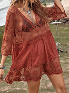 Lace Detail Plunge Cover-Up Dress-Dresses-Krush Kandy, Women's Online Fashion Boutique Located in Phoenix, Arizona (Scottsdale Area)
