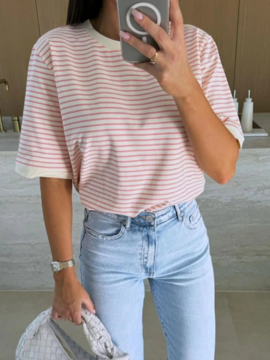 Striped Casual Tee-Tops-Krush Kandy, Women's Online Fashion Boutique Located in Phoenix, Arizona (Scottsdale Area)