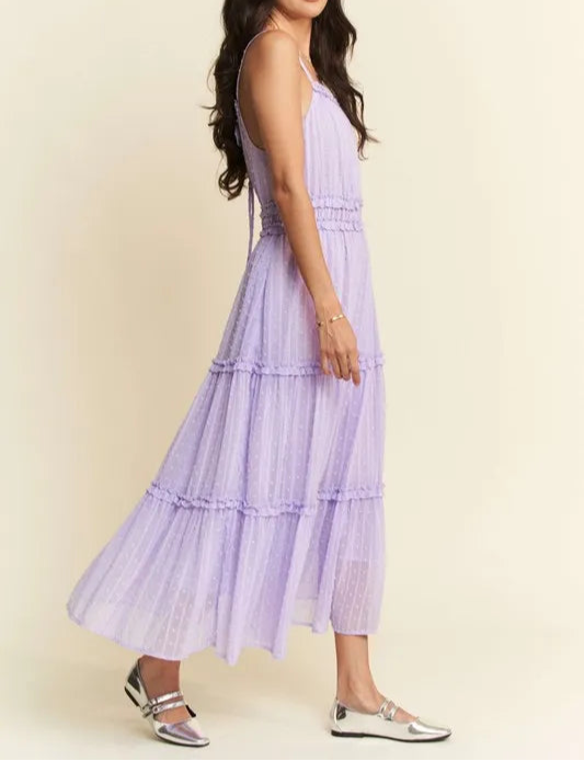 Davi & Dani Texture Swiss Dot Ruffle Square Neck Midi Dress-Dresses-Krush Kandy, Women's Online Fashion Boutique Located in Phoenix, Arizona (Scottsdale Area)