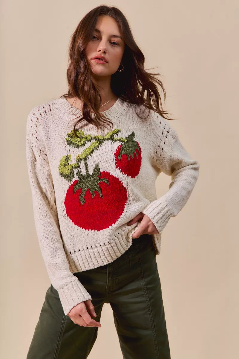 SO ME Vegetable Round Neck Long Sleeve Sweater-Sweater-Krush Kandy, Women's Online Fashion Boutique Located in Phoenix, Arizona (Scottsdale Area)