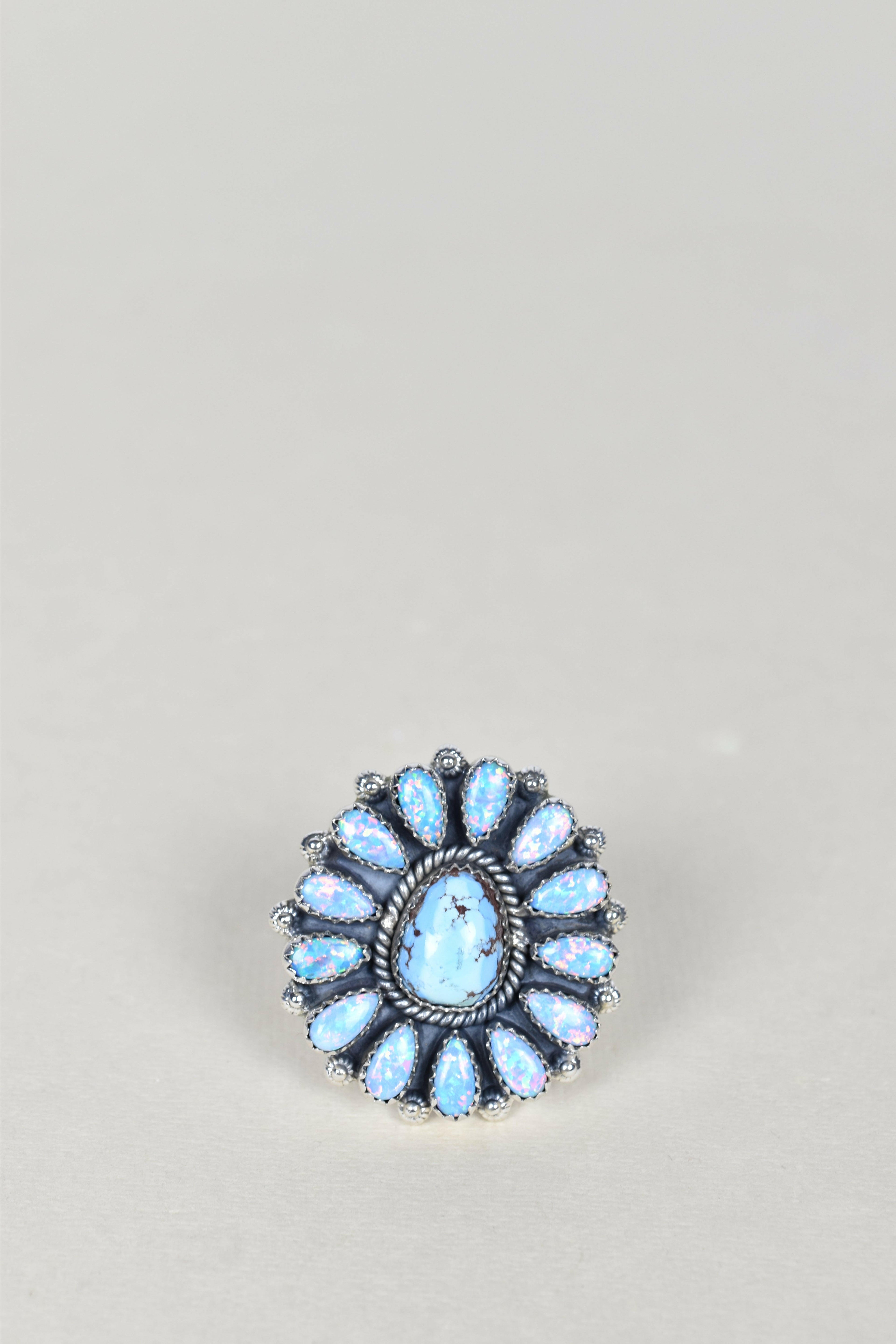 Light Blue Opal & Golden Hills One of A Kind Ring-Cluster Rings-Krush Kandy, Women's Online Fashion Boutique Located in Phoenix, Arizona (Scottsdale Area)