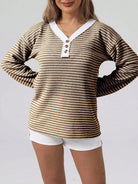 Striped Button Detail Long Sleeve Top-Long Sleeve Tops-Krush Kandy, Women's Online Fashion Boutique Located in Phoenix, Arizona (Scottsdale Area)