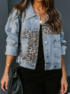Distressed Leopard Drop Shoulder Denim Jacket-Jacket-Krush Kandy, Women's Online Fashion Boutique Located in Phoenix, Arizona (Scottsdale Area)