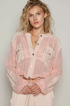 POL Texture Woven Button Down Hooded Shirt with Drawstring Hem-Jackets-Krush Kandy, Women's Online Fashion Boutique Located in Phoenix, Arizona (Scottsdale Area)