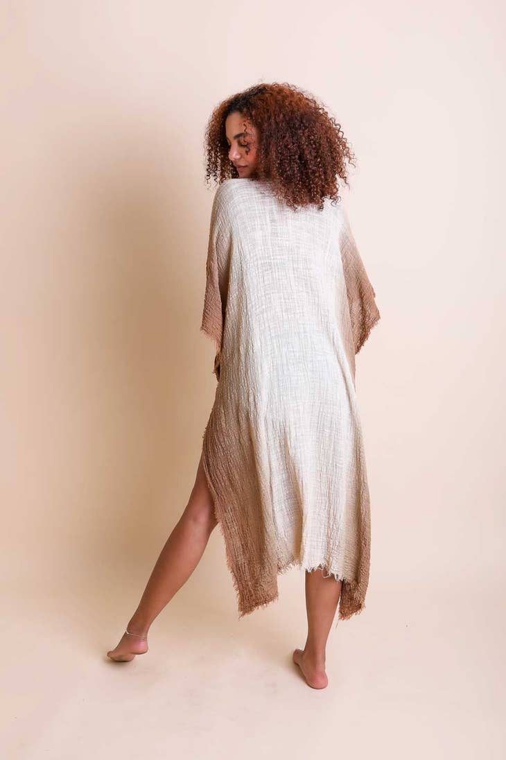 Frayed Cotton Bohemian Ombre Kimono-Kimonos-Krush Kandy, Women's Online Fashion Boutique Located in Phoenix, Arizona (Scottsdale Area)