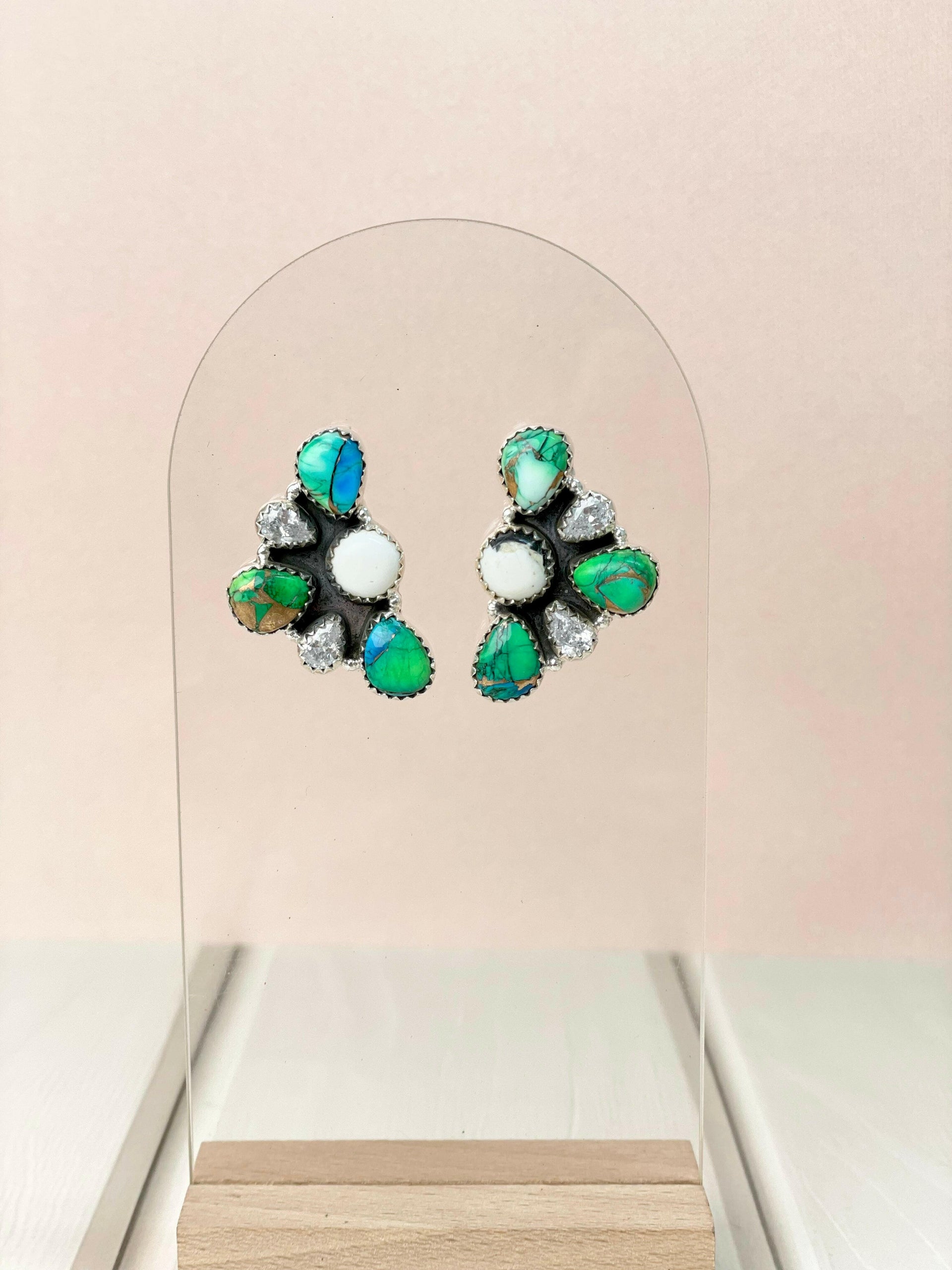 Peacock Dahlia Half Daisy Cluster Studs-Earrings-Krush Kandy, Women's Online Fashion Boutique Located in Phoenix, Arizona (Scottsdale Area)