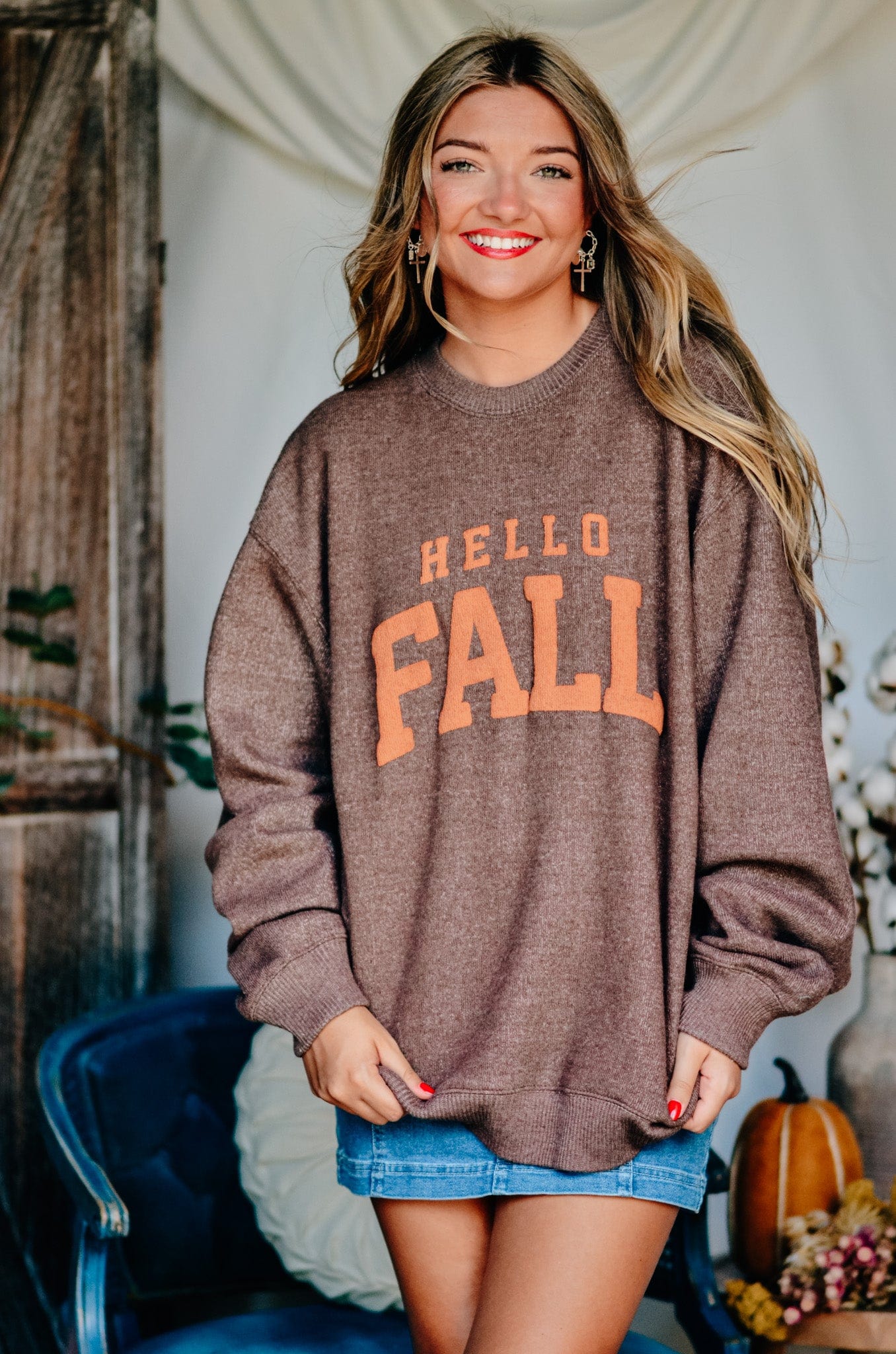 Hello Fall Knit Sweatshirt-Krush Kandy, Women's Online Fashion Boutique Located in Phoenix, Arizona (Scottsdale Area)