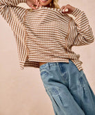 BiBi Open Seam Detail Textured Stripe Knit Top-Sweaters-Krush Kandy, Women's Online Fashion Boutique Located in Phoenix, Arizona (Scottsdale Area)