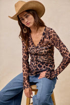 BiBi Leopard Printed Mesh Shirt With Button Up V Neck-Tops-Krush Kandy, Women's Online Fashion Boutique Located in Phoenix, Arizona (Scottsdale Area)