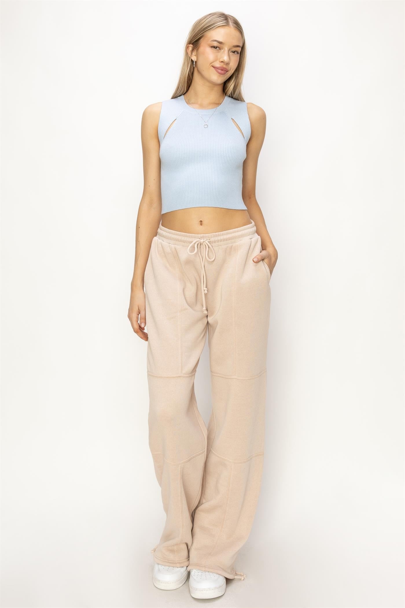 High Waist Wide Leg Drawstring Pants-Bottoms-Krush Kandy, Women's Online Fashion Boutique Located in Phoenix, Arizona (Scottsdale Area)