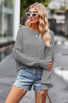 Round Neck Drop Shoulder Long Sleeve Sweater-Krush Kandy, Women's Online Fashion Boutique Located in Phoenix, Arizona (Scottsdale Area)