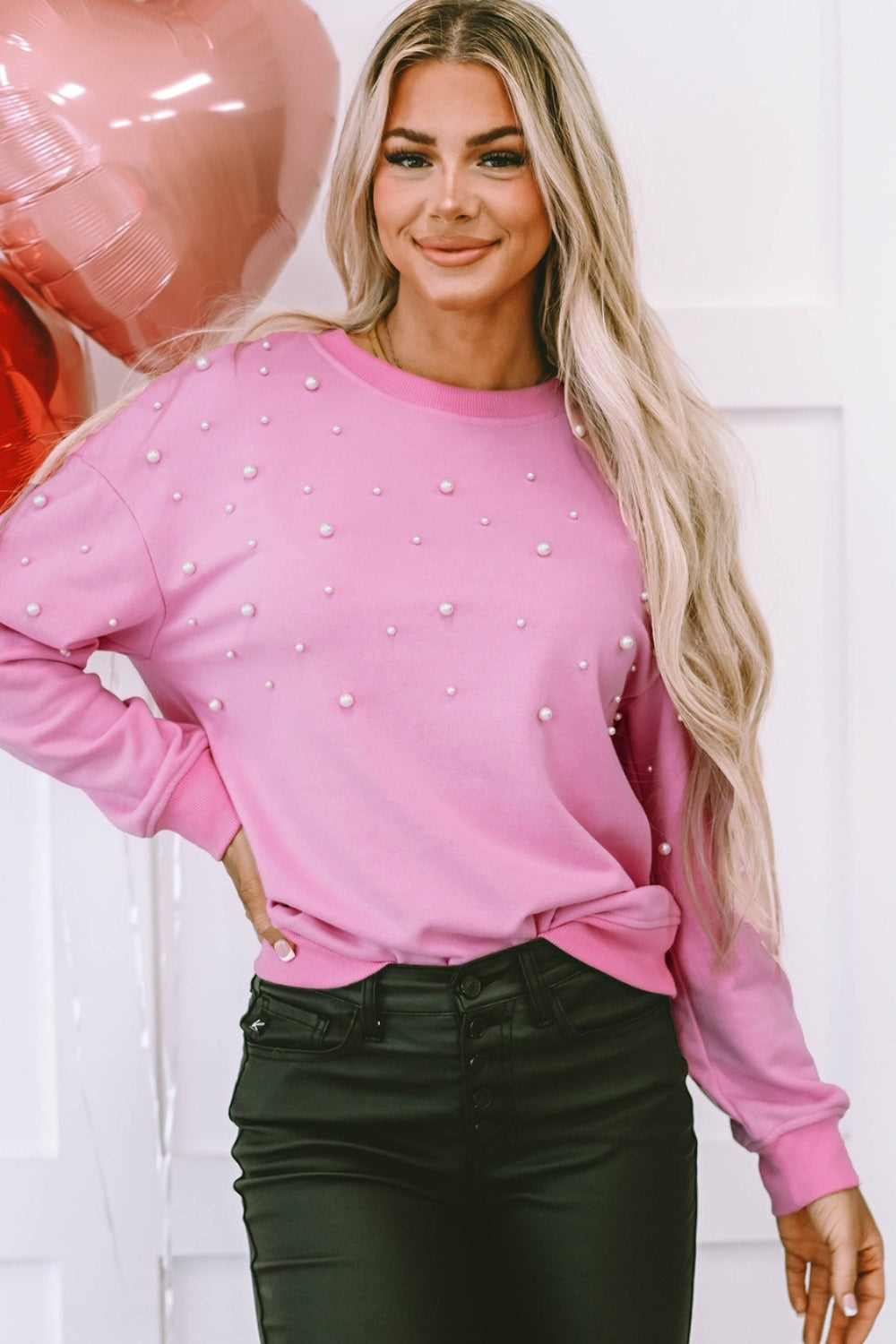 Pearl Round Neck Dropped Shoulder Sweatshirt-Sweaters-Krush Kandy, Women's Online Fashion Boutique Located in Phoenix, Arizona (Scottsdale Area)