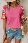 Retro Bloom Crochet Sleeve Tee-Tops-Krush Kandy, Women's Online Fashion Boutique Located in Phoenix, Arizona (Scottsdale Area)