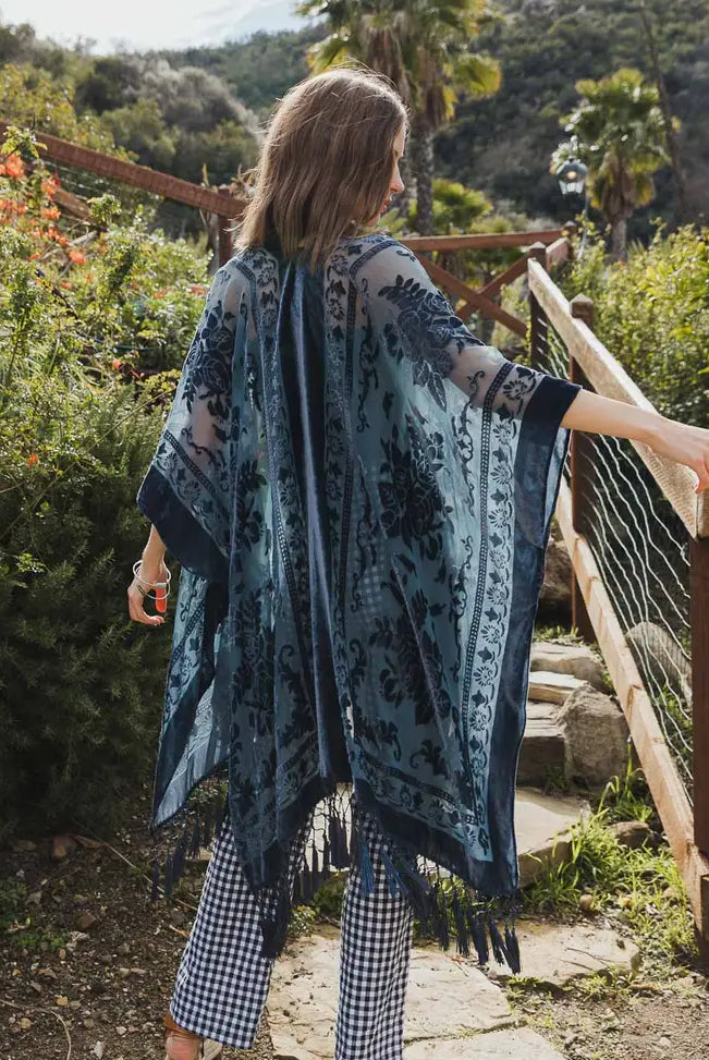 Velvet Mesh Tapestry Tassel Kimono-Kimonos-Krush Kandy, Women's Online Fashion Boutique Located in Phoenix, Arizona (Scottsdale Area)