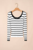 Black & White Striped Scallop Neck Ribbed Top-Sweaters-Krush Kandy, Women's Online Fashion Boutique Located in Phoenix, Arizona (Scottsdale Area)