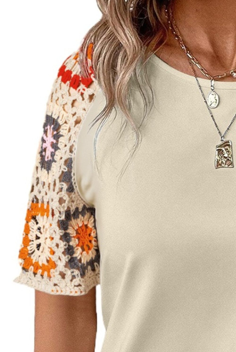 Crochet Round Neck Short Sleeve Blouse-Krush Kandy, Women's Online Fashion Boutique Located in Phoenix, Arizona (Scottsdale Area)