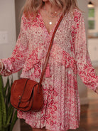 loral Print Tassel Tie Long Sleeve Flowy Mini Dress-Dresses-Krush Kandy, Women's Online Fashion Boutique Located in Phoenix, Arizona (Scottsdale Area)