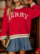 MERRY Contrast Edge Drop Shoulder Christmas Sweater-Krush Kandy, Women's Online Fashion Boutique Located in Phoenix, Arizona (Scottsdale Area)