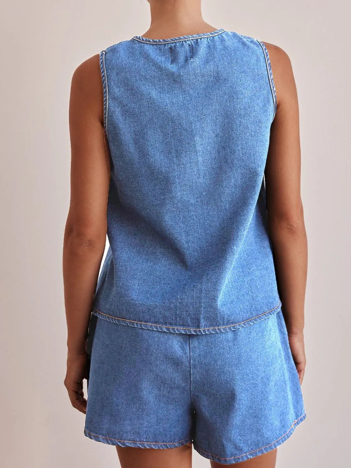 Denim Tie-Front Two-Piece Set-Tops-Krush Kandy, Women's Online Fashion Boutique Located in Phoenix, Arizona (Scottsdale Area)