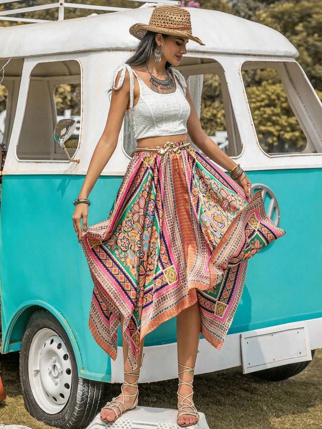 Printed High Waist Handkerchief Hem Skirt-Skirts-Krush Kandy, Women's Online Fashion Boutique Located in Phoenix, Arizona (Scottsdale Area)