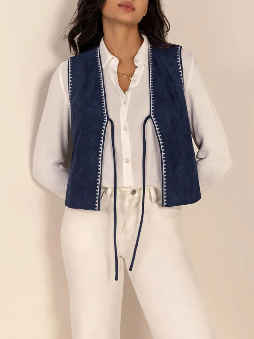 Tied Contrast Trim Vest-Vests-Krush Kandy, Women's Online Fashion Boutique Located in Phoenix, Arizona (Scottsdale Area)