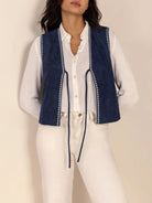 Tied Contrast Trim Vest-Vests-Krush Kandy, Women's Online Fashion Boutique Located in Phoenix, Arizona (Scottsdale Area)