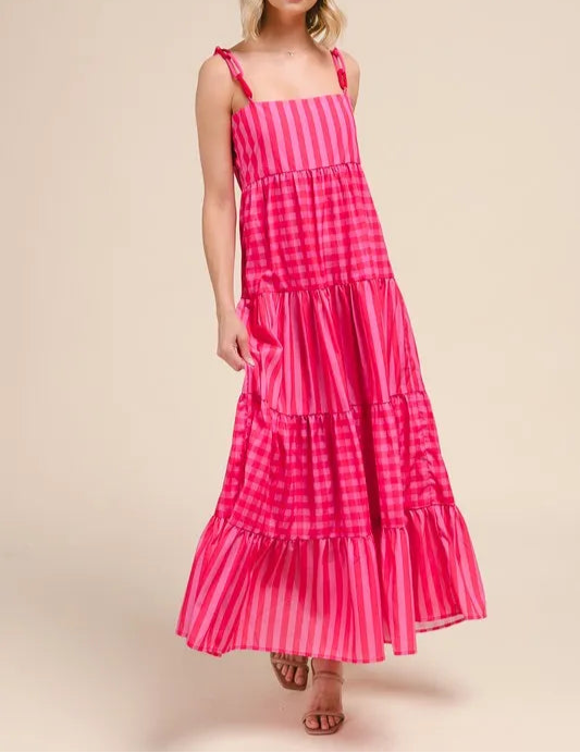 SO ME Stripe Tiered Maxi Dress with Colorful Chain Strap-Dresses-Krush Kandy, Women's Online Fashion Boutique Located in Phoenix, Arizona (Scottsdale Area)