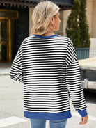 Slit Striped Round Neck Long Sleeve Sweatshirt-Krush Kandy, Women's Online Fashion Boutique Located in Phoenix, Arizona (Scottsdale Area)