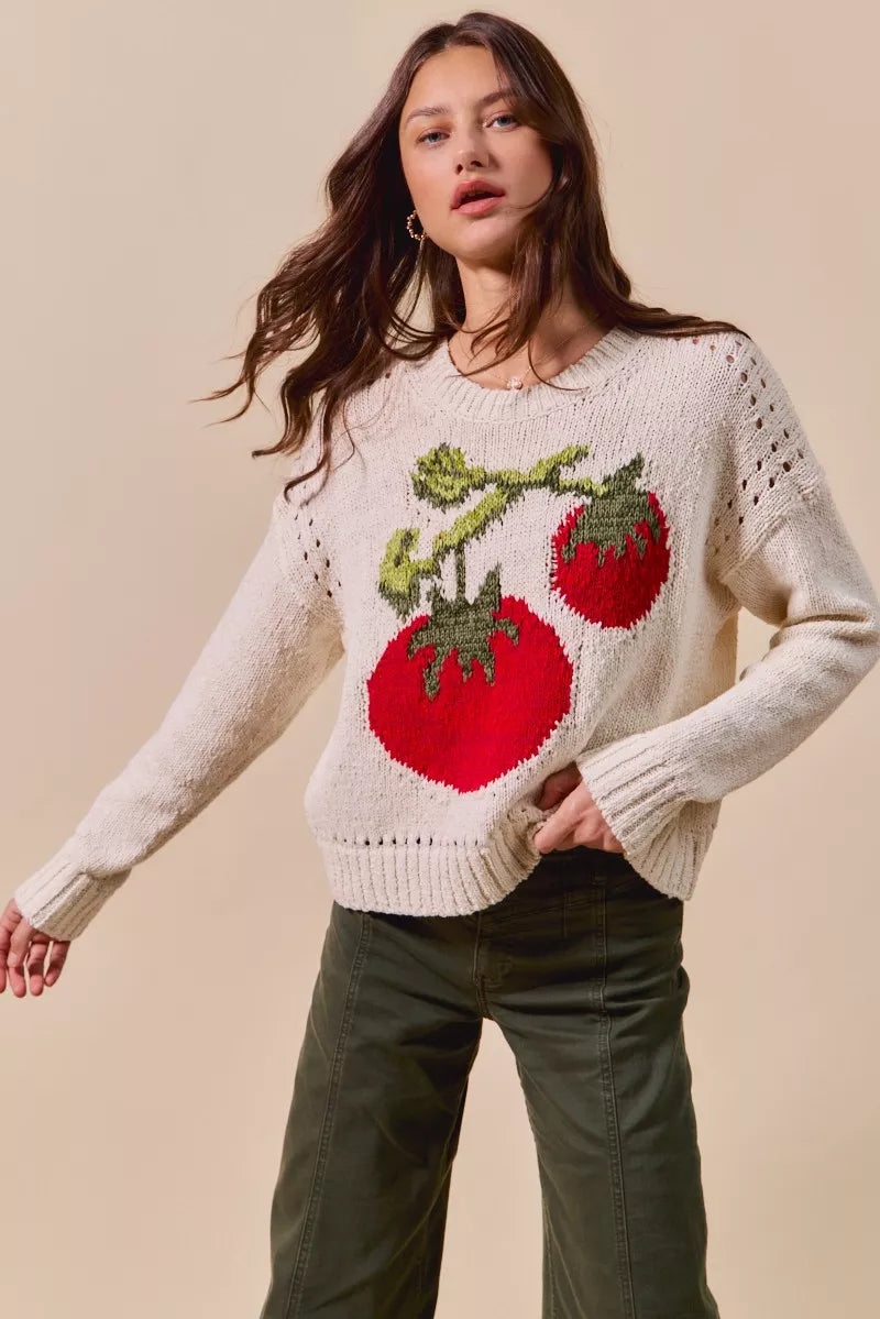 SO ME Vegetable Round Neck Long Sleeve Sweater-Sweater-Krush Kandy, Women's Online Fashion Boutique Located in Phoenix, Arizona (Scottsdale Area)