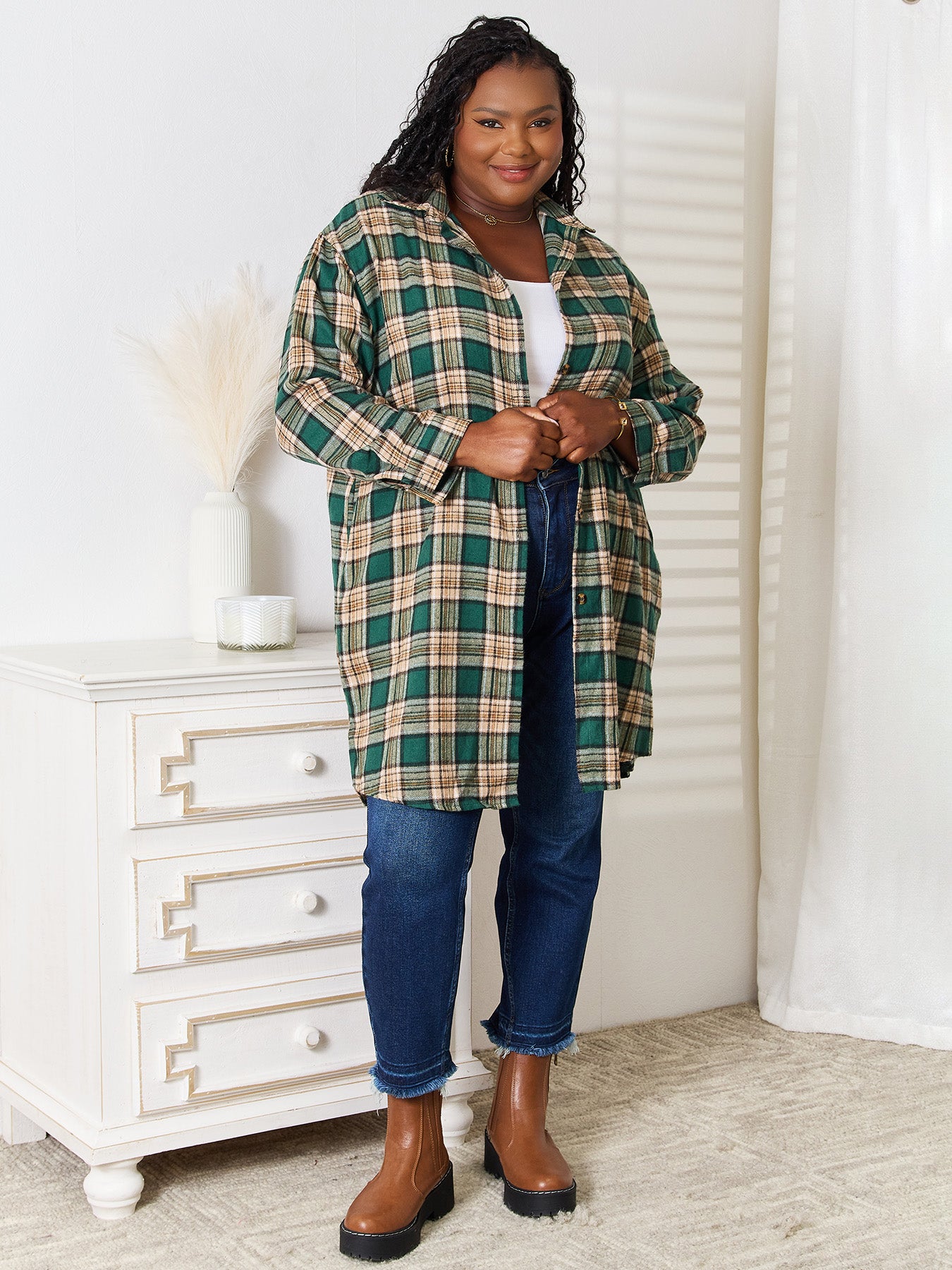 Mandy Plaid Collared Neck Long Sleeve Shirt-Krush Kandy, Women's Online Fashion Boutique Located in Phoenix, Arizona (Scottsdale Area)