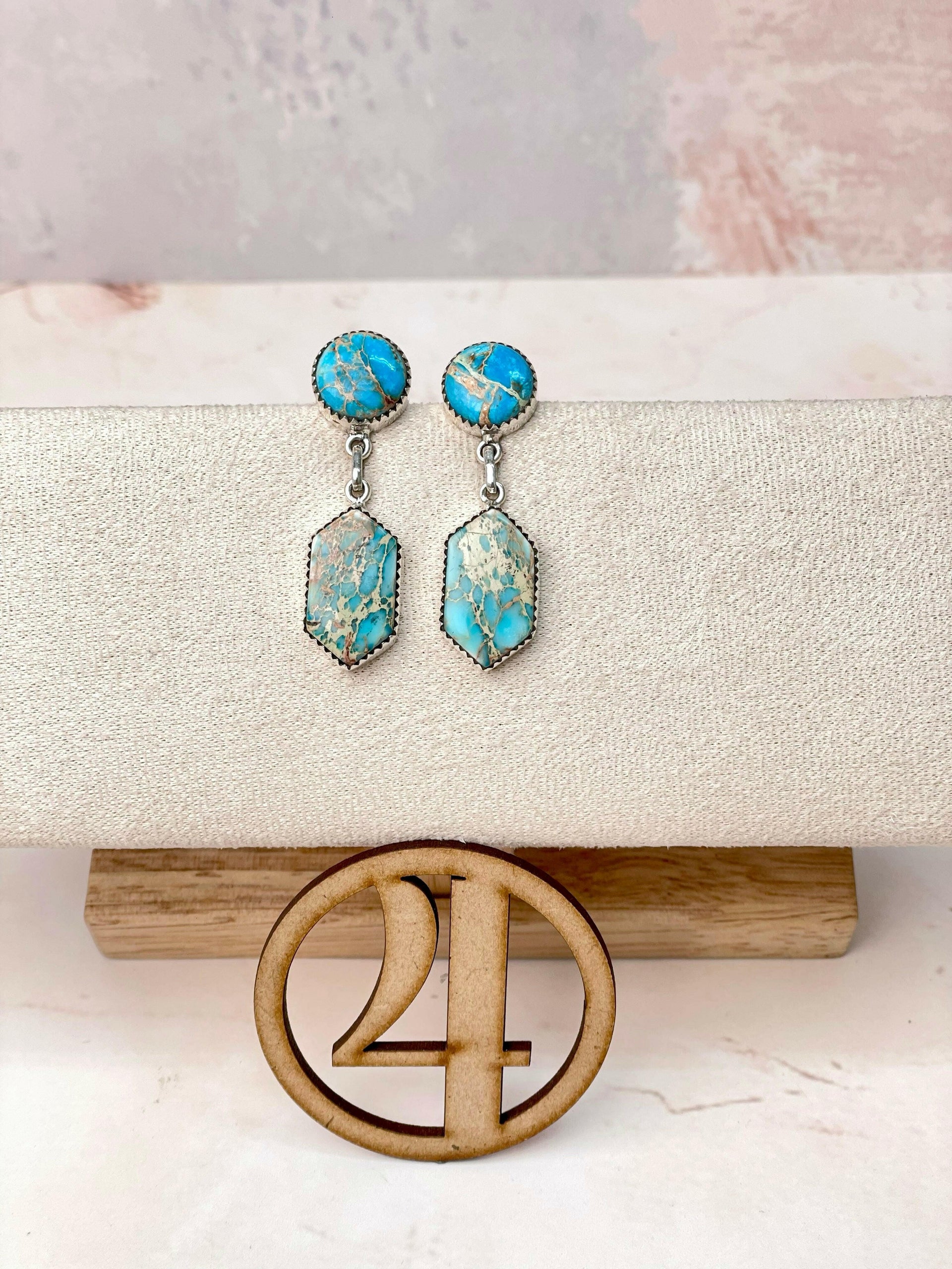 Desert Jasper Blue Slab Earrings-Earrings-Krush Kandy, Women's Online Fashion Boutique Located in Phoenix, Arizona (Scottsdale Area)