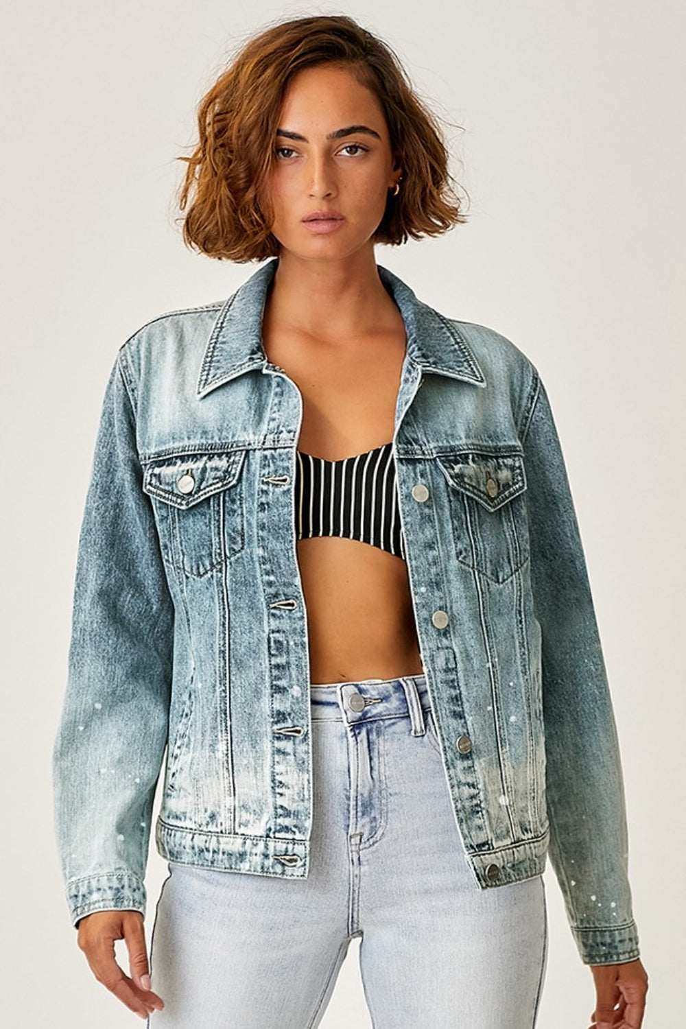 RISEN Button Up Ombre Washed Jacket-Jackets-Krush Kandy, Women's Online Fashion Boutique Located in Phoenix, Arizona (Scottsdale Area)