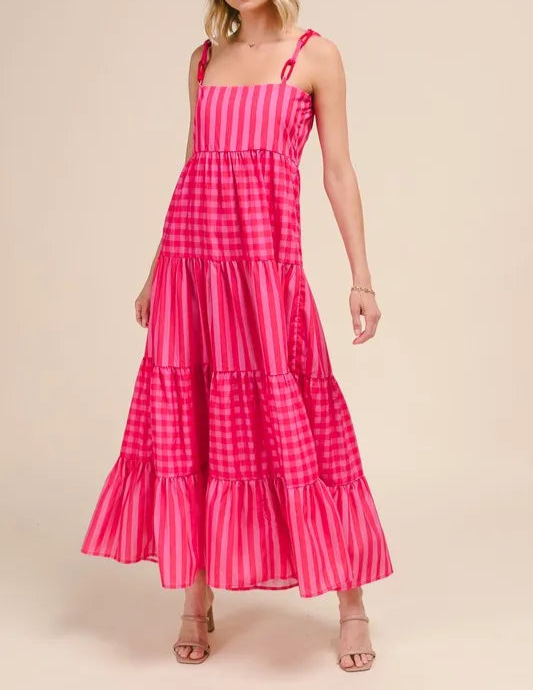 SO ME Stripe Tiered Maxi Dress with Colorful Chain Strap-Dresses-Krush Kandy, Women's Online Fashion Boutique Located in Phoenix, Arizona (Scottsdale Area)
