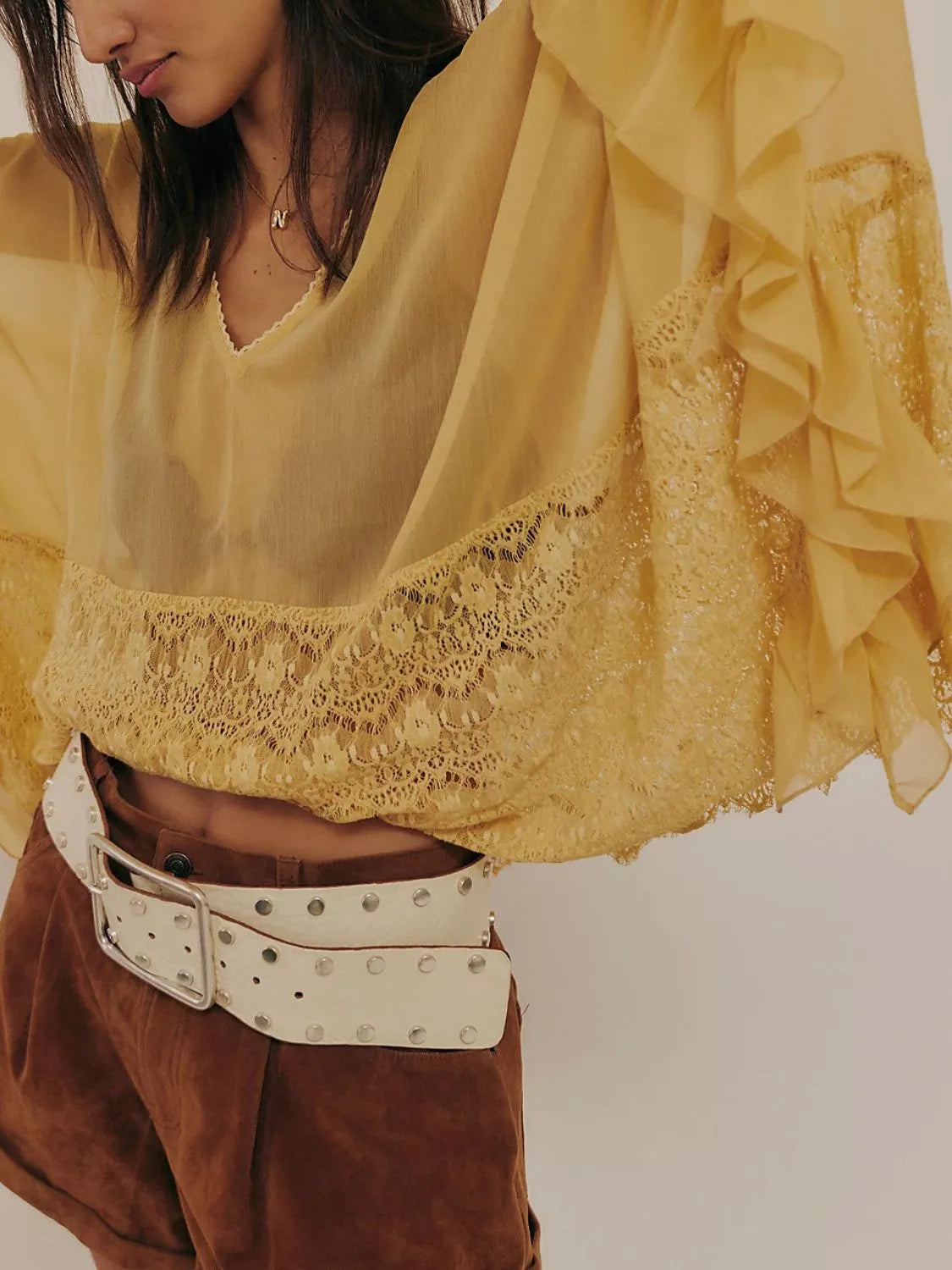 Lace V-Neck Ruffle Long Sleeve Cover-Up-Blouses-Krush Kandy, Women's Online Fashion Boutique Located in Phoenix, Arizona (Scottsdale Area)